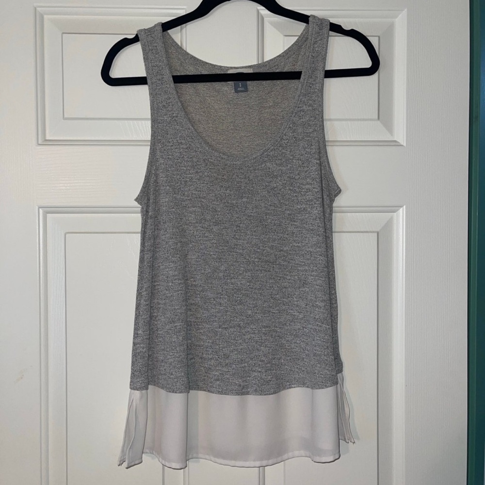 Gray Sleeveless Top with Sheer Hem
